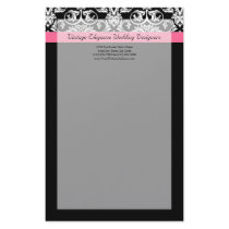 Black with Pink Passion Damask Stationery Design