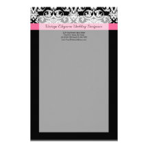 Black with Pink Passion Damask Stationery Design