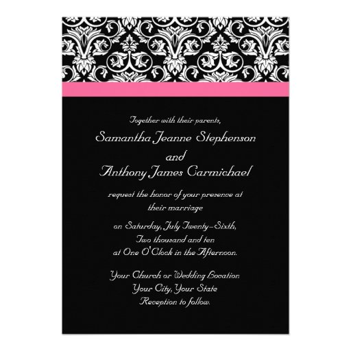 Black with Pink Passion Wedding Invitations