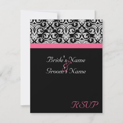 Black with Pink Passion Wedding Matching RSVP Personalized Invites by 