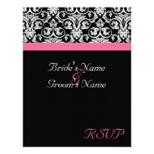 Black with Pink Passion Wedding Matching RSVP Personalized Invites