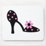 Black With Pink Polka Dot Shoe Mouse Pad