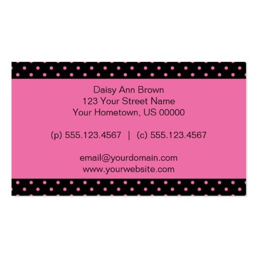 Black with Pink Polka Dots Business Card (back side)