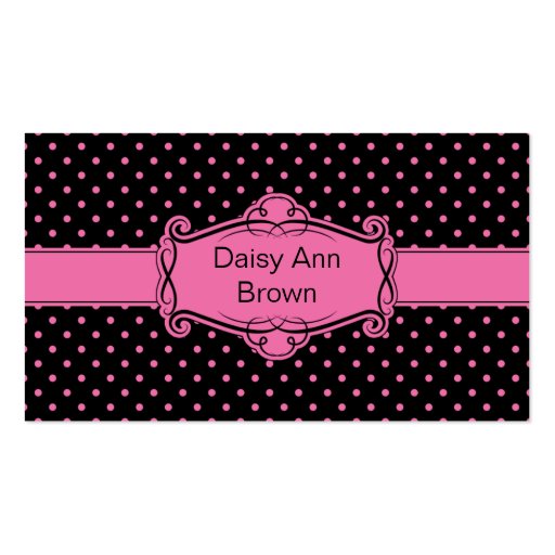 Black with Pink Polka Dots Business Card (front side)