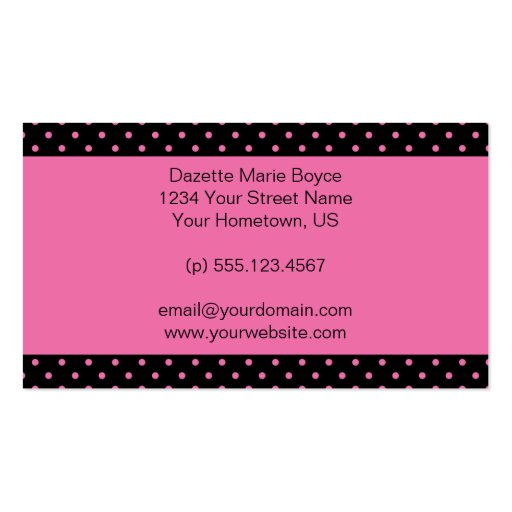 Black with Pink Polka Dots Business Card (back side)