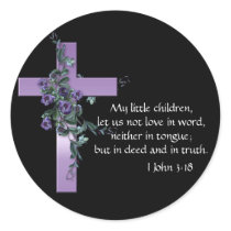 Black with Purple Cross & Purple Flowers stickers by mrssocolov2 Black with Purple Cross & Purple Flowers stickers