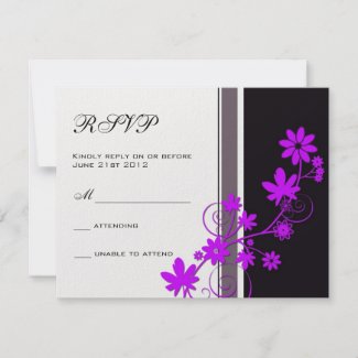 Black with Purple Flower Wedding RSVP invitation