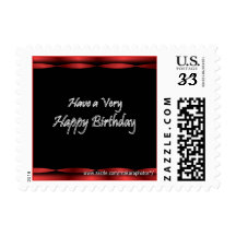 Black with Red Ribbon Happy Birthday Stamp