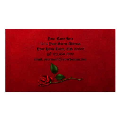 Black with Red Roses Initial H Goth Business Card (back side)