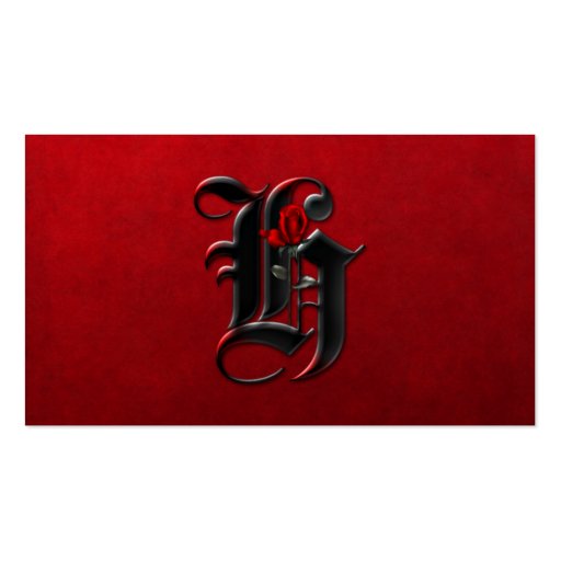 Black with Red Roses Initial H Goth Business Card (front side)