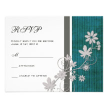 Black with Teal Flower Wedding RSVP Custom Invite