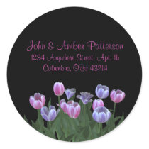 Black with Tulip Flowers Address Labels Stickers