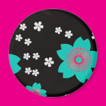Black With Turquoise Flowers Magnet