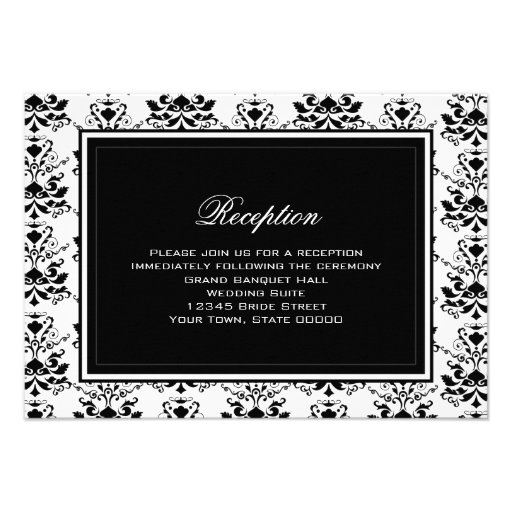 Black with White Damask Elegant Reception Card