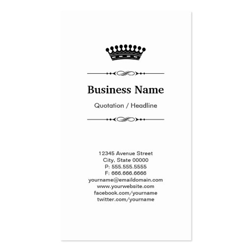 Black Wood Grain Royal Crown Double Sided Business Card Template (back side)