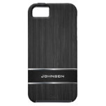 Black Wood Look with Silver Metal Leather Label | iPhone 5 Covers