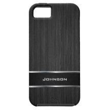 Black Wood Look with Silver Metal Leather Label | iPhone 5 Covers