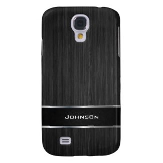 Black Wood Look with Silver Metal Leather Label | Samsung Galaxy S4 Cover