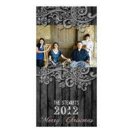 Black Wood Silver Country Photo Christmas Card Photo Greeting Card