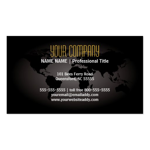 Black World Map Atlas Professional Business Card (back side)