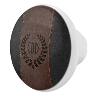 Black Wreath With Brown & Black Leather Texture Ceramic Knob