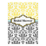 Black yellow aqua damask wedding bridal shower custom invite