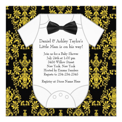 Black Yellow Damask Baby Boy Shower Invitation