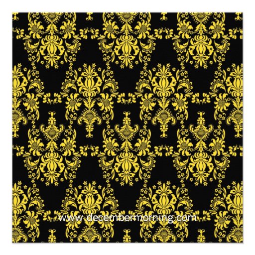 Black Yellow Damask Baby Boy Shower Invitation