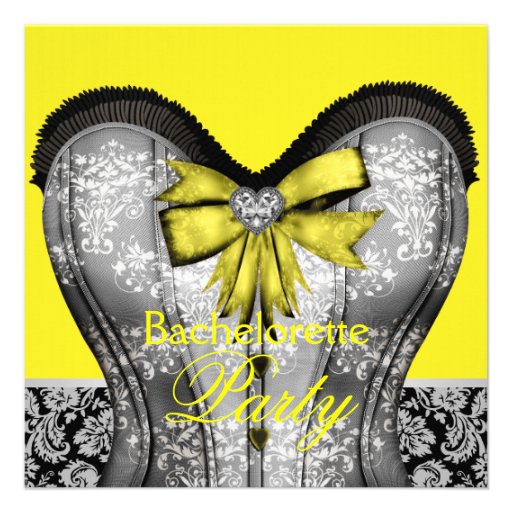 Black Yellow Damask Corset Bachelorette Party Custom Invite