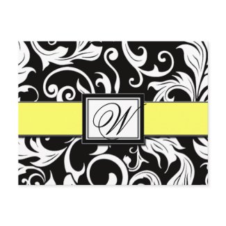 Black & Yellow Damask Wedding Save the Dates postcard