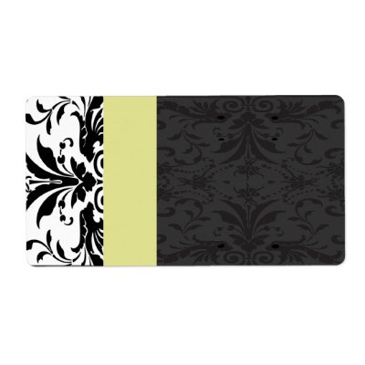 Black & Yellow Green Damask  Address Labels -