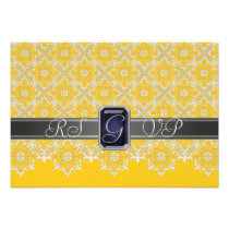 Black & Yellow Lace Jeweled RSVP Invitation