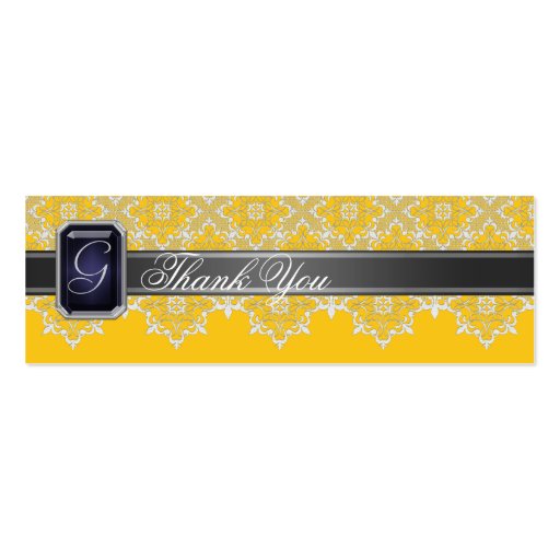 Black & Yellow Lace Jeweled Wedding Favor Tag Business Cards (front side)
