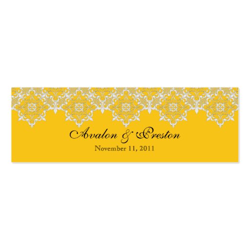 Black & Yellow Lace Jeweled Wedding Favor Tag Business Cards (back side)