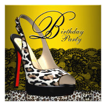Black Yellow Leopard Birthday Party Invitations