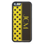 Black/Yellow Polka Dot Monogram Carved® Maple iPhone 6 Bumper Case