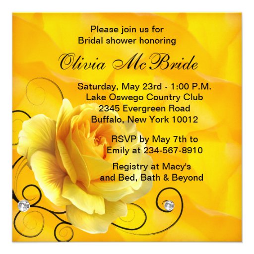 Black Yellow Rose Bridal Shower Invitations