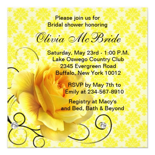 Black Yellow Rose Bridal Shower Invitations
