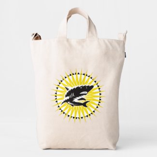 Black Yellow Shark And Sun Illustration Duck Canvas Bag