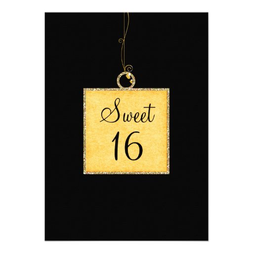 Black & Yellow Star Lights Sweet 16 Invitation