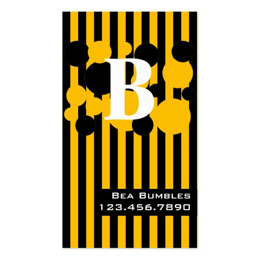 Black & Yellow Stripes & Dots Business Card (front side)