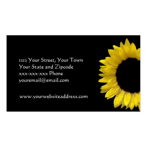 Black Yellow Sunflower Monogram Business Card (back side)