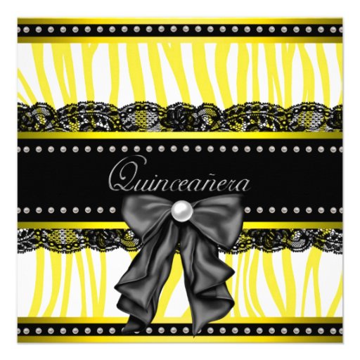 Black Yellow Zebra Quinceanera Party Invitations