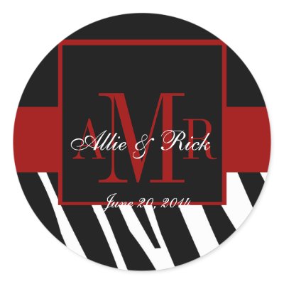 Black Zebra Monogram Names Wedding Favour Labels Stickers