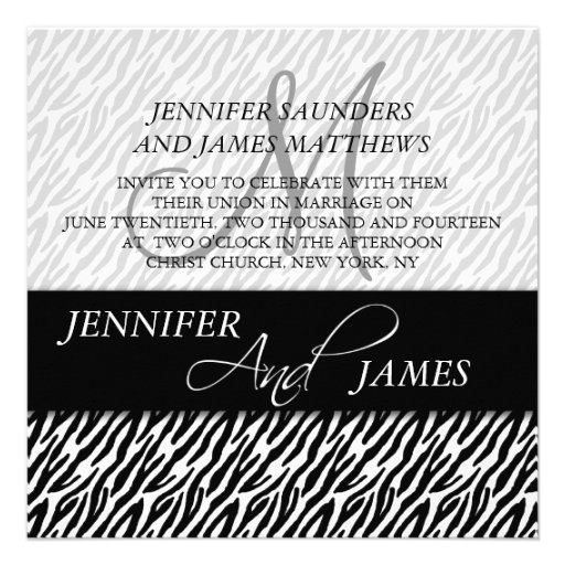 Black Zebra Pattern Monogram Wedding Invitations