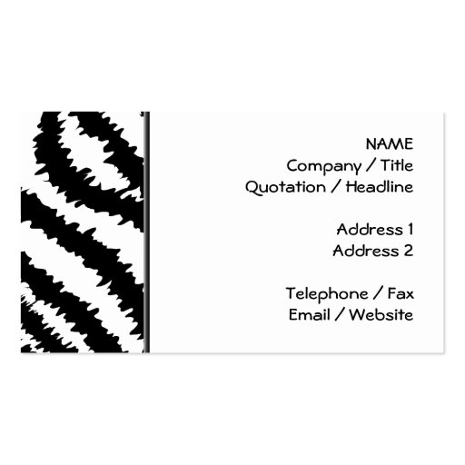 Black Zebra Print Pattern. Business Cards