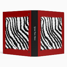 Black Zebra Print Pattern on Deep Red. 3 Ring Binders