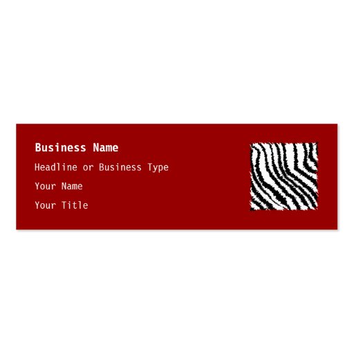 Black Zebra Print Pattern on Deep Red. Business Card Templates