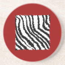 Black Zebra Print Pattern on Deep Red. Drink Coaster