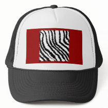 Black Zebra Print Pattern on Deep Red. Hats